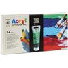 Primo Colore acrilico Primo in bottiglia PET tappo dosatore 75 ml 8 colori assortiti + 5 pennelli assortiti - 4201BOX3