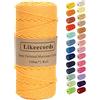 Likeecords macrame corda 3mm x 100m,filo macrame,cotone macrame,filo di cotone per borse all uncinetto per Appendiabiti per Fiori, Home Decor (Giallo dorato)