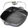 STONELINE Casseruola Quadrata 32 cm, Tegame 2 Manici Coperchio Salva-Aroma Alluminio Pressofuso, Rivestimento Antiaderente con Vere Particelle di Pietra, A Induzione Forno Tutti i Piani, Grigio