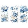 Peacoblue Sticker Trasferibile per Mobili Artigianato Decorativo 6X12 Peonia Blu e Bianca, 3Pezzi Trasferimento DTF Impermeabile UV per Cassetti Lingerie, Cassettiera, Vetro, Porcellana, Legno