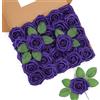 LEUCHTAMOR 25 rose artificiali in schiuma, per decorazioni fai da te, matrimoni, casa | Rose finte viola in schiuma realistica al tatto, per bouquet da sposa, centrotavola, decorazione floreale