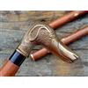 Bastone da passeggio canna ottone manico cane vintage legno antico design can...