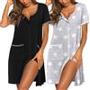 Ekouaer Camicia da Notte Donna con Bottoni Premaman Allattamento Manica Corta Leggera Morbida 2 Pezzi, Nero+Stelle, XXL