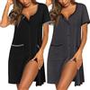 Ekouaer Camicia da Notte Donna con Bottoni Premaman Allattamento Manica Corta Leggera Morbida 2 Pezzi S-XXL