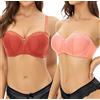 SHEKINI Push up Reggiseno Donna con Ferretto Reggiseno Sexy Pois Reggiseno per T-Shirt in Pizzo Intera in Pizzo Floreale con Spalline Tegolabili,Pacco da 2