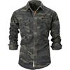 PAODIKUAI, Camicia da uomo in denim mimetico slavato, stile militare, a maniche lunghe, casual, con bottoni