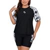 SHEKINI Costume da Bagno Donna Rash‑Guard Due‑Pezzi Stampato Taglie Forti | 2 pezzi, Asciugatura Rapida, Protezione UV, Sportivo Pantaloncini da Surf,Rash‑guard a Maniche Corte con Coppe Cucite