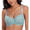 DotVol Donne Grandi Taglie Minimizer Reggiseno Trasparente Non Imbottito del Pizzo Biancheria Intima di Tutti i Giorni Reggiseno con Lacing Blu Verde 3F