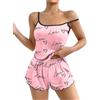 Ekouaer Pigiama Donna Estivo Corto Sexy Pigiami Fionda Canotta Stampa Senza Maniche Casual Set Volant Morbido Comodo Pigiamas, Amore Rosa, XXL