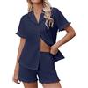 Ekouaer Pigiama Donna Estivo Corto Davanti Pigiami Set con Bottoni Scollo a V e Maniche Corte 2 Pezzi Casual da Casa T-Shirt e Pantaloncini