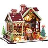 shrike Book nook kits, Puzzle 3D Legno Casa di Natale con Luci LED e Scatola Musicale - Kit DIY con Utensili per Decorazione Natalizia (23.7x17x19.5 cm)