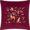 furn. Berry Woods Cuscino Imbottito Di Poliestere (Borgogna - 45x45cm) | Animale Del Bosco Ricamato Velluto Bordo A Contrasto Ispirato Alla Natura Autunnale Cuscino