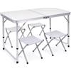Generico Tavolo Pieghevole da Campeggio con 4 Sgabelli Inclusi, Tavolo Picnic Portatile Richiudibile con Altezza Regolabile 55/62/70 cm, Tavolo da Giardino Campeggio Pesca BBQ Escursioni 120x60 cm