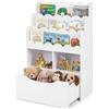 RELAX4LIFE Libreria Montessori per Bambini in Legno con Rotelle (Bianco) | 3 Ripiani, 2 Scomparti, Cassetto Grande con Rotelle, Design Antiribaltamento, Ideale per Cameretta, Asilo Nido e Scuola Mater