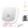 WEILY Specchietto da Borsetta, Specchio da Viaggio Bifacciale con 1X/10x Ingrandimento, con 3 Luci Colorate e Controllo Touch, Specchio Trucco Portatile Ricaricabile Tramite USB (Rosa)