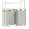 VASAGLE Cesto Portabiancheria, Porta Biancheria con 2 Sacchi Estraibili e Rimovibili, 2 Ripiani Portaoggetti, 46L per Sacco, per Bagno, Lavanderia, Bianco BLH211W01