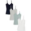 Amazon Essentials Canottiera in Maglia con Scollo a V vestibilità Aderente (Disponibile in Taglie Forti) Donna, Pacco da 4, Bianco/Blu Marino/Grigio Puntinato/Verde Salvia, S