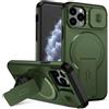 xinyunew custodia per iPhone 13 Pro con ring stand magnetico, cover militare antiurto con protezione fotocamera scorrevole compatible with MagSafe ricarica wireless verde