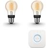 Philips Hue Kit di avviamento - E27 - con 2 Lampadine LED Standard a Filamento (A60) - Luce bianca calda - Include Hue Bridge - Hue White Filament