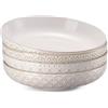 DOWAN Ciotole per Pasta Set di 4, 1020ml Piatti Fondi, Φ21.5 cm Insalatiera per la Cucina, Piatto da Portata in Gres Goffrato per Frutta, Pasta, Adatto al Microonde | Vintage Bianco