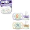 AVENT Philips Avent Ultra Start Nighttime, chupetes para recién nacidos de 0 a 2 meses, brillan en la oscuridad, tetina de silicona, sin BPA, con funda de transporte/esterilización, paquete de 2, SCF075/07