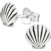 Zenvie Orecchini a forma di conchiglia in argento Sterling 925 ossidato | argento Sterling 925, 6 x 6 mm, ipoallergenico, confezione regalo, conchiglia di plastica