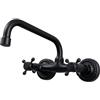 NIUKOMY Rubinetto da Parete Cucina Due Manopole Nero | Miscelatore lavello a muro nero in ottone, girevole 360°, beccuccio 24 cm, acqua calda e fredda, per bagno cucina