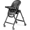 Peg Perego PEG Living Seggiolone Pappa dalla Nascita, Design Contemporaneo, Funzione Sdraietta, Altezza Regolabile, Doppio Vassoio, 4 Ruote 360°, Chiusura Compatta, 0-3 Anni (0-15 kg), True Black