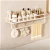 Generico Mensola Doccia Senza Foratura Portasapone Per Doccia In Alluminio Spaziale A Ventosa Porta Shampoo E Bagnoschiuma Per Doccias Portasciugamani Con Gancho E Barra(Beige,40cm with hook)