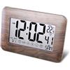 Fishtec Sveglia orologio digitale radiocomandato, schermo tattile - Visualizzazione calendario: data, giorno, ora + temperatura - 2 allarmi e funzione snooze - Da parete o da tavolo Motivo legno