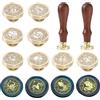Ychostamp Kit di 12 timbri per ceralacca, motivo zodiacale, set di timbri per ceralacca, 30 mm, in ottone retrò, con manico, per buste di inviti (set da 12 costellazioni)