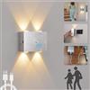 VOMI LED Applique da Parete Interno Senza Fili con Interruttore Luce Sensore Movimento 4W Ricaricabile Lampada da Parete con 4000mAh Batteria Bianco Caldo 3000K per Corridoio Scale, Argento