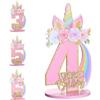 exylosluxek Decorazioni Compleanno Unicorno | Compleanno 4 Anni Bambina | Addobbo da Tavolo in Legno per Festa di 4 Anni