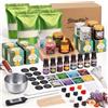 Blingfun Kit per la creazione di candele di soia, set completo con cera di soia da 0,5 kg e 0,9 kg, stoppini, vaso con manico in legno, cucchiaio, barattoli di latta da 113,4 g, adesivi, etichette