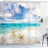 OCEUMACO 3D Mare Spiaggia Tenda Doccia Antimuffa Stampata Oceano Stelle Marine Tende Doccia Vasca Bagno Grande Tessuto Impermeabile 240x200 cm Stoffa Lavabile Lavatrice con Anelli - Beige Blu