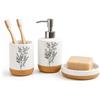 Generico Set Accessori Bagno 3 Pezzi in Ceramica - con Decoro Floreale (assortito) | dispencer portasapone , porta spazzolino , porta saponetta