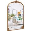 COSTWAY Specchio ad Arco da Parete, Specchio Vintage Oro con Cornice in Metallo, Riflessione HD e Decorativi Barocchi, Facile da Installare, per Ingresso, Soggiorno e Bagno (76 x 51 cm)