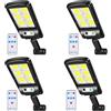 MOKEKA Lampione Solare LED Esterno, Faro Stradale con Pannello Solare, Sensore Crepuscolare e di Movimento, 3 Modalità, Luce Fredda 6500K, IP65 Impermeabile, Ideale per Giardino, Terrazzo (Pacco da 4)