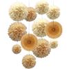 Rairsky 12 Pezzi Pon Pon in Carta Velina Marrone e Beige, Fiori e Ventilatori per Decorazioni, Pompons per Feste, Matrimonio, Compleanno