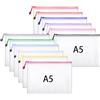 Thboxes - Confezione da 12 portadocumenti A5, portadocumenti con cerniera, etichette con anello, sacchetti impermeabili in PVC per documenti, borsa con cerniera per documenti, ufficio, scuola