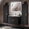 Lomadox Set completo di mobili da bagno, colore nero opaco, effetto scanalato, lavabo da 80 cm, lavabo in ceramica, specchio LED, armadietto alto, larghezza 180 x altezza 200 x profondità 46 cm