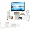 KOMFOTTEU Mobile TV TV 55 pollici Max., 152 x 38 x 58,5 cm, Bianco | Panca TV a 3 livelli con armadio a porta, tavolo TV con gambe regolabili, per soggiorno, camera da letto e ufficio