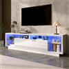 luckdect Mobile TV, supporto TV con porta, ripiani in vetro trasparente, illuminazione a LED, lunghezza 200 cm, tavolo da soggiorno, armadio basso moderno per soggiorno interno