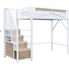Azkoeesy Letto a Soppalco Singolo in Metallo Robusto 90x200 cm con Armadio, Scaletta di Sicurezza e Ampio Spazio di Archiviazione, per Adolescenti e Bambini bianco