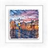 Lupia - Quadro moderno con paesaggi e localismi italiani, Ceramica e Stampa Rilievo, Cornice Legno Shabby Modern bianca Decorazione Parete Quadretti Soggiorno 29x29 cm TORINO PIAZZA SAN CARLO TWILIGHT