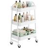 SONGMICS Carrello Scorrevole a 3 Livelli di Metallo, Trolley da Cucina con 2 Freni e Manici, Carrello Mobile, Montaggio Facile, per Utensili Camera da Letto Lavanderia, Bianco BSC068W01