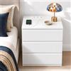 GOKHOMX Comodino con Prese e USB, 3 Cassetti, Bianco, 70x40x75 cm | Comodino grande con stazione di ricarica, 2 prese, 2 USB e cavo 2 m; cassettiera per camera, salotto o studio