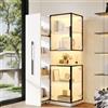 Yrxin Vetrina con ripiano estraibile, vetrina a doppio vetro a LED, in MDF noce, vetrina in vetro e stoccaggio, armadietto alto multifunzionale per soggiorno, sala da pranzo, cucina (bianco-3, 70 x 38 x 160