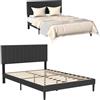 LARS360 Letto imbottito Moderno Piattaforma 140x200 cm - Telaio letto imbottito con bottoni in velluto, supporto doghe in legno e testiera, letto confortevole per camera da letto (nero)