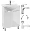 Deftrans .Deftrans Lavabo con mobiletto 60 x 85 x 43,5 cm, lavabo con base, ospiti WC 60 cm, bianco, rubinetto per lavabo, sifone, clic clic clic